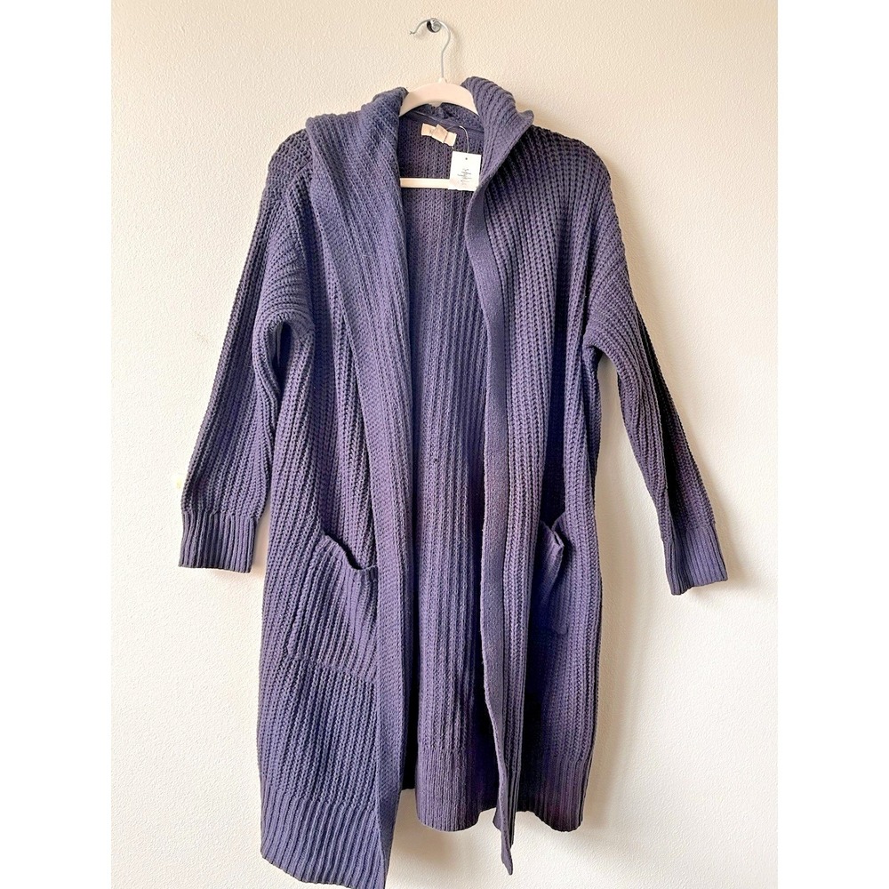 Style & Co Open Front Hooded Chunky Knit Cardigan with Pockets Navy Sz 2XL